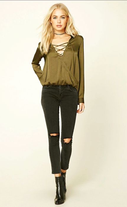 Блузка атласная, цвет хаки, бренд Forever 21 Forever 21