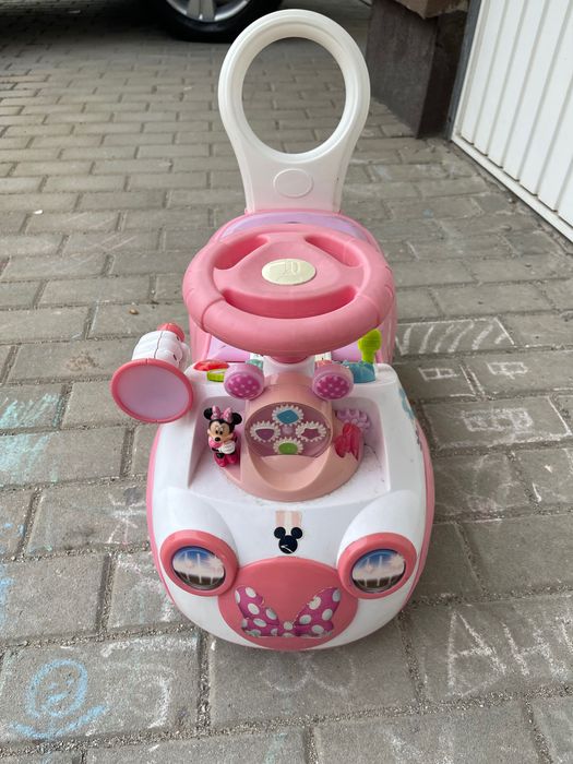 Детска кола за бутане - MINNIE - бяло и розово