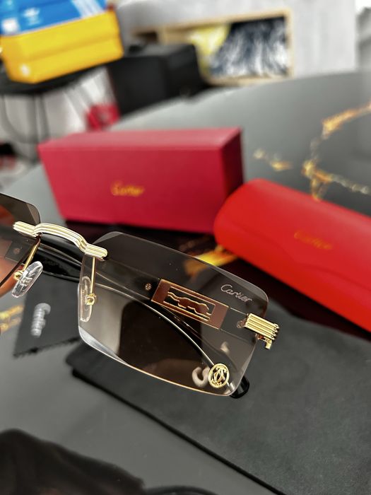 Ochelari de soare Cartier Santos Rimless Gold Black Luxury UV Unisex cu cutie