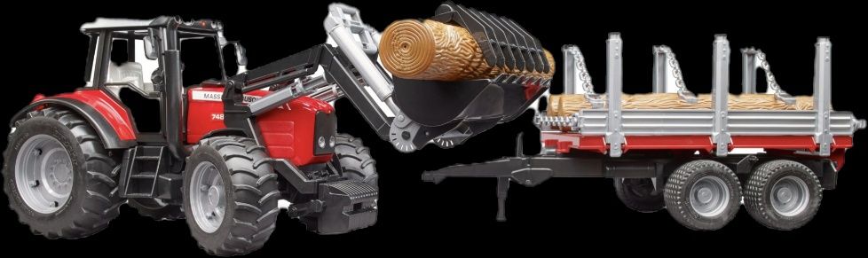 Tractor Massey Ferguson 7480 cu încărcător frontal și remorcă lemn - B