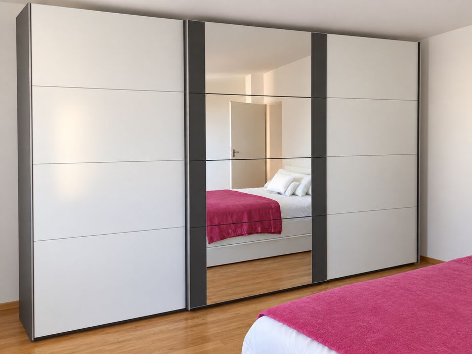 Dressing/Dulap 360/236/64 cm 3 usi culisante alb mat/oglinda