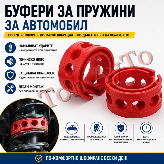 Буфери за Пружини за Автомобил Полиуретанови Комплект 2 броя 4 Размера Тампони за Пружини