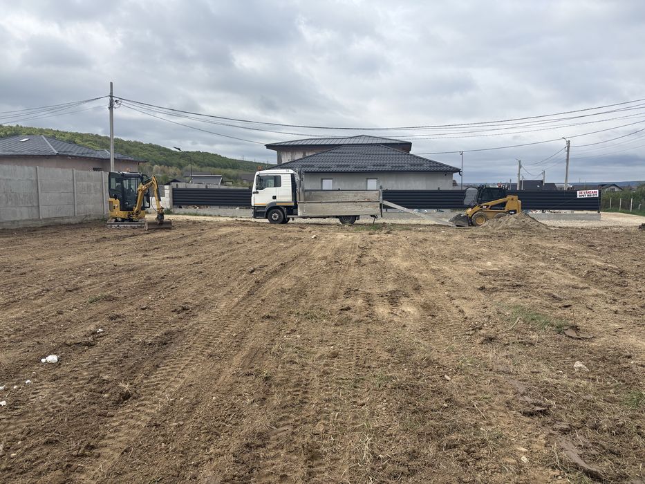 Inchiriere miniexcavator terasamente si bascule nisip piatra pamant montaj fose defrisari demolari constructi .