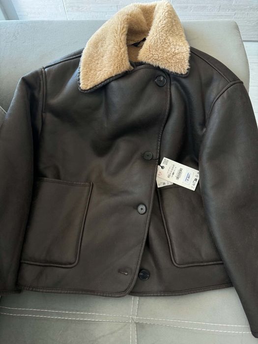 Палто с косъм  кожено и двулицево яке    Zara