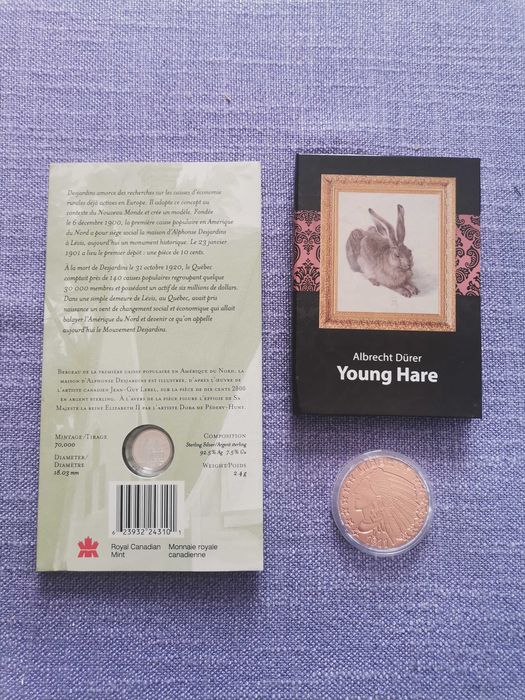 Лот 3бр - Canada 10c 2000 сребро + 1oz мед 1911 + Young Hare 2016
