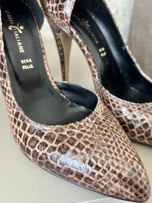 Pantofi maro/crem cu toc
