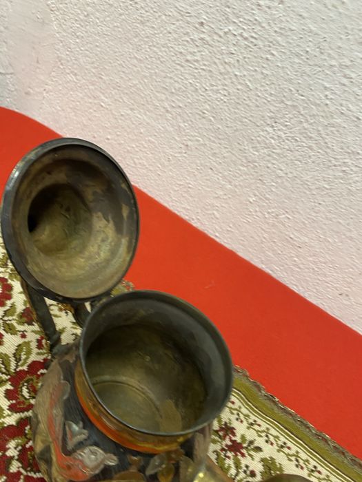 Месингов чайник Близък изток 1950 1970 ръчна украса птици