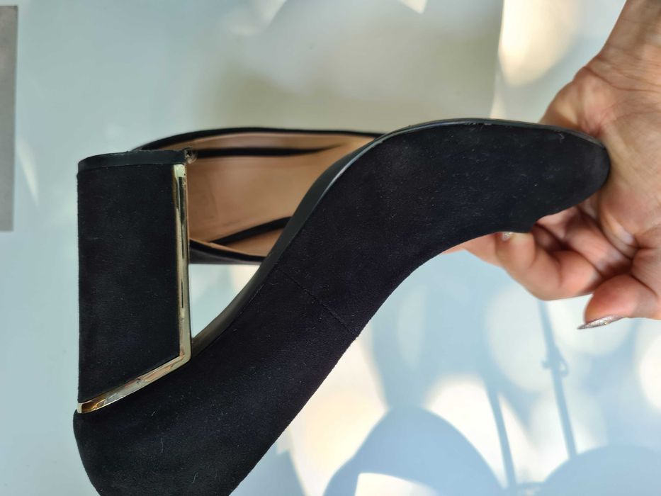 Pantofi negri imitatie piele intoarsa 37 toc gros