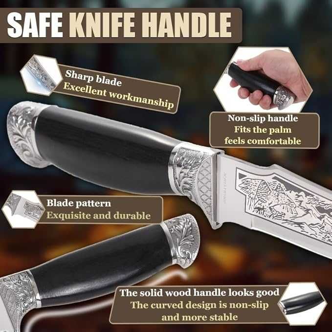 Ловен/туристически нож 29.5 см с метален гард и кания Орел HTW40