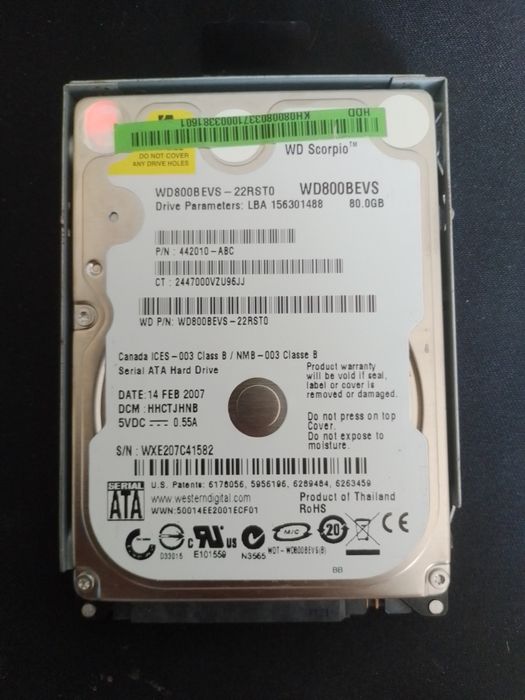 HDD Laptop 80GB SATA Western Digital WD800BEVS(2007) - funcțional