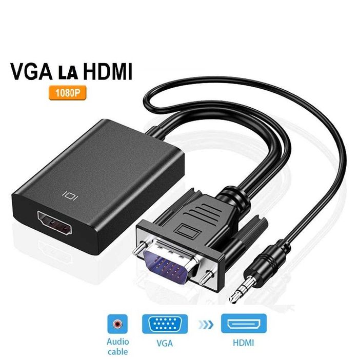 Convertor Adaptor VGA cu Audio la HDMI cu Audio Cablu VGA la HDMI
