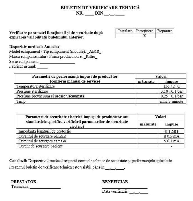 Sterilizator cu aburi tip autoclav, cu factură (firmă autorizată)