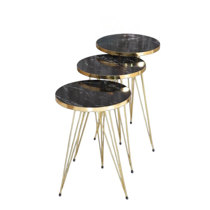 Комплект 3 маси за кафе, помощна масичка - черно/ златно