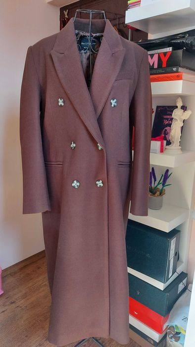 Palton maro din lână de cașmir Massimo Dutti (L) nou