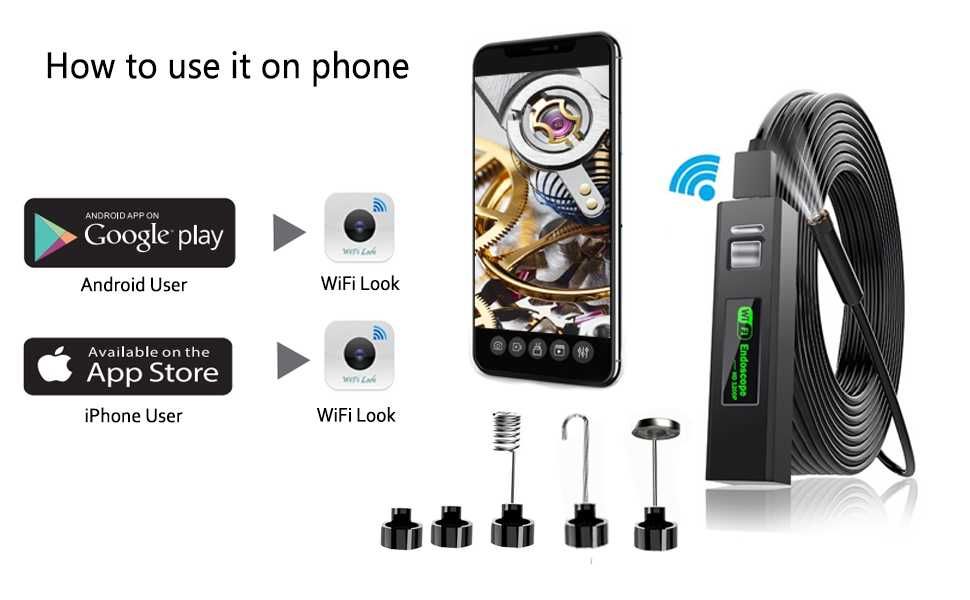 Безжичен WiFi Ендоскоп Камера за Телефон 720p, 5м Кабел, iOS и Android