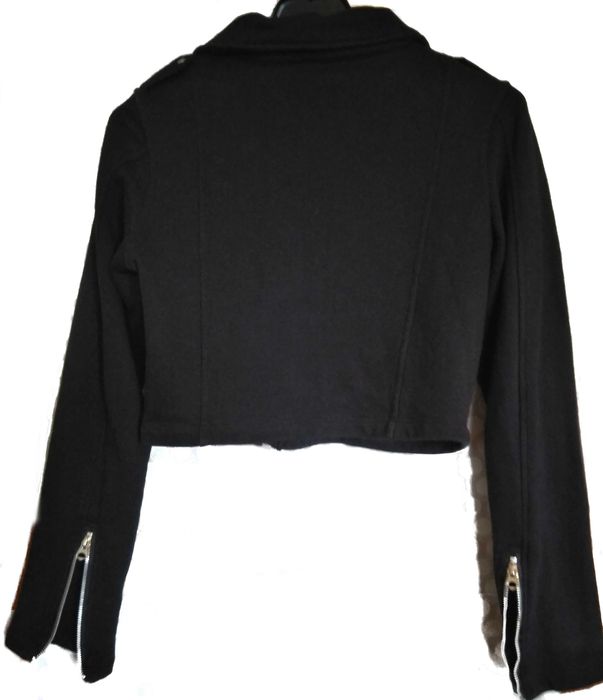 Jacheta neagra Moto stil bolero scurt fermoare tinte buzunare bumbac