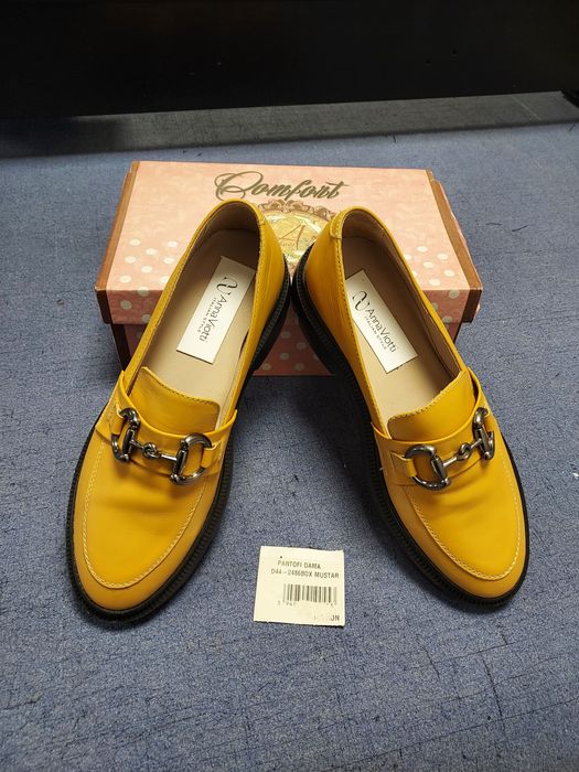 Pantofi dama piele Anna Viotti-Italian style-culoare muștar-39-noi, reducere