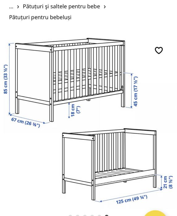 Patut alb bebe 60/120 si saltea