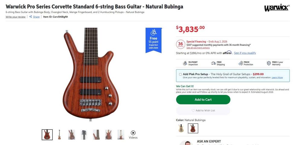Бас китара Warwick Pro Series Corvette Standard с 6 струни