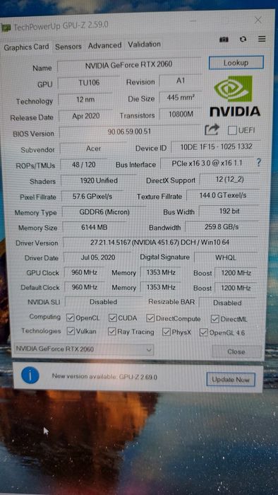 Acer Nitro 5 I7-9750H, GeForce RTX2060  6Gb DDR6