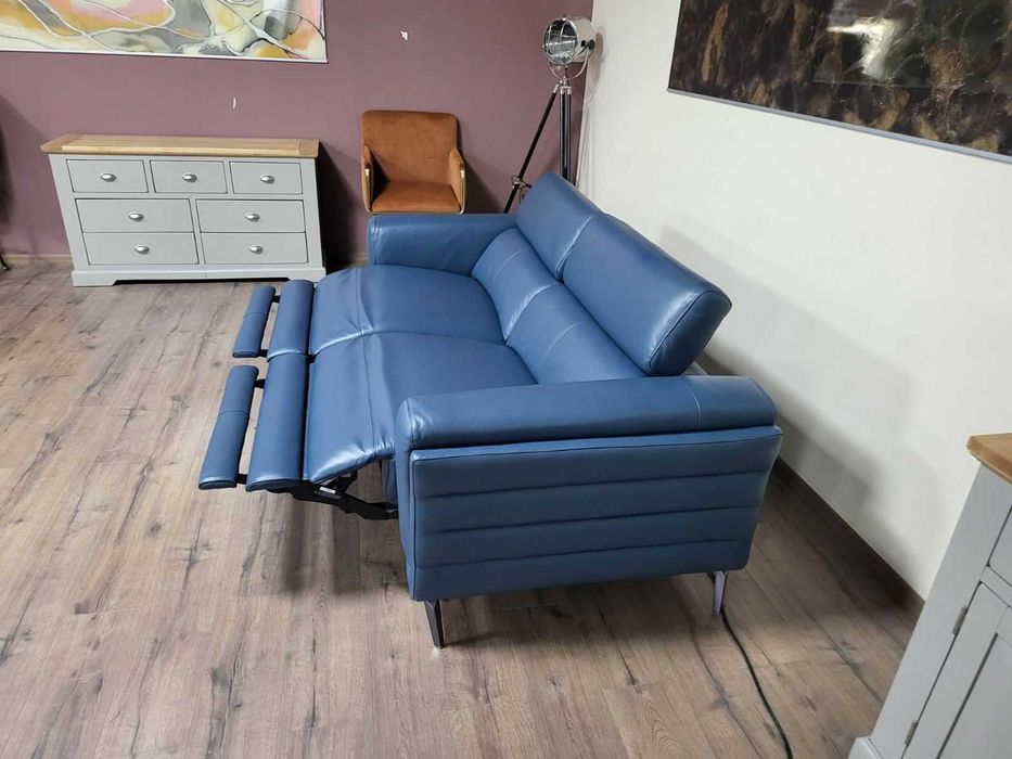 Син кожен диван тройка La-z-boy с електрически релакс механизъм