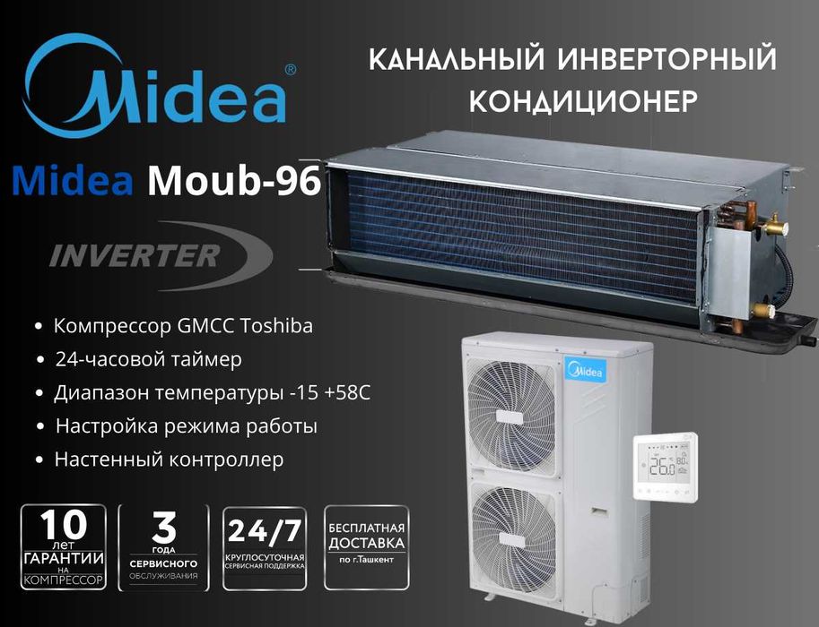 Канальный кондиционер Midea-96 (28кВт) Высоконапорный. Инвертер