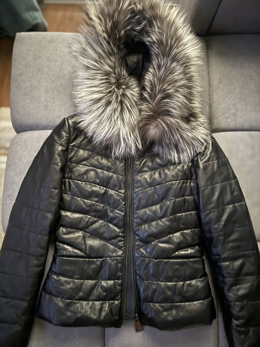 Зимняя кожанная куртка с чернобуркой