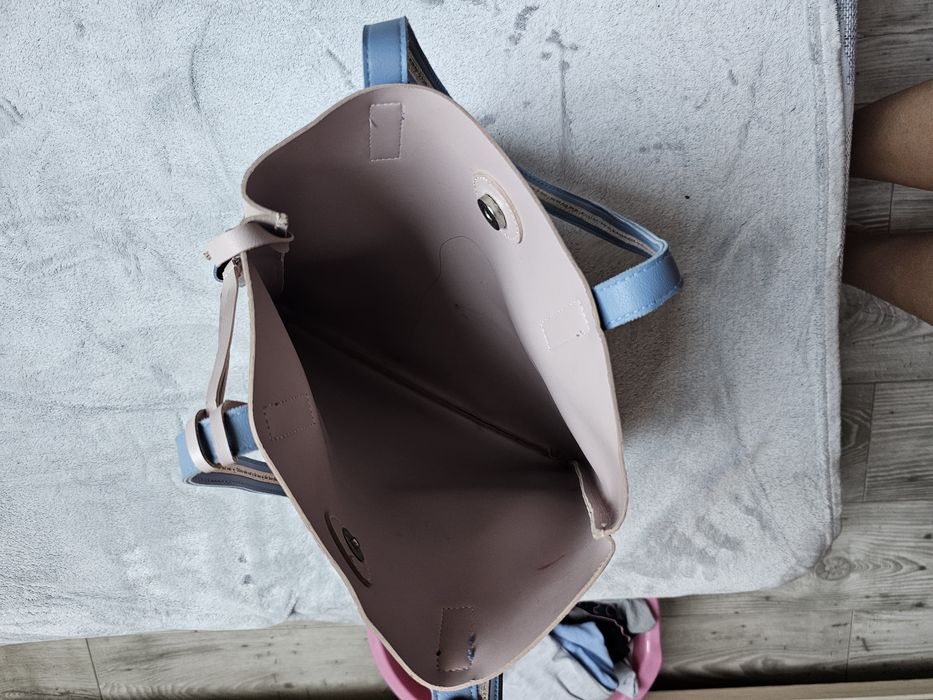 2бр Дамска чанта и ранижа  еко кожа розово/синьо А4