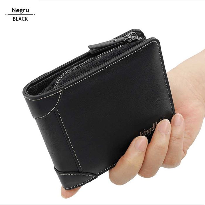 Portofel pentru Barbati, din Piele Ecologica, cu Protectie RFID, Negru Simplu/Negru cu model/Maro cu model/Trifold Negru/Trifold Maro, PriStyle®