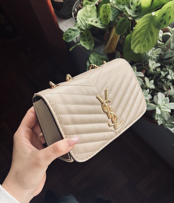 Дамска чанта тип YSL, бежова, с верижка