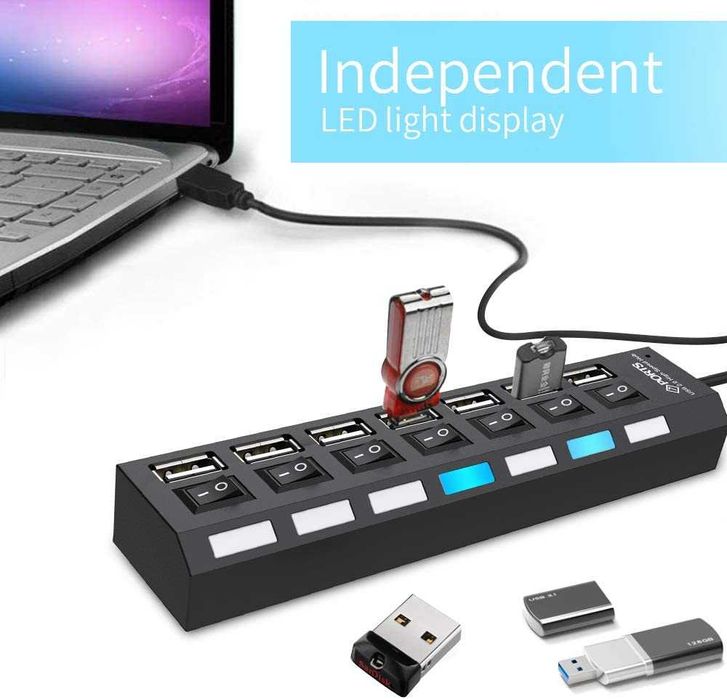 USB разклонител 2.0 7в1 тип хъб с превключватели