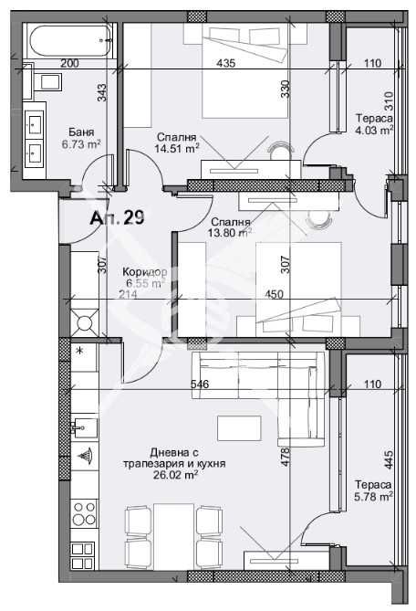 Двустаен апартамент в кв.Кършияка 55-2511