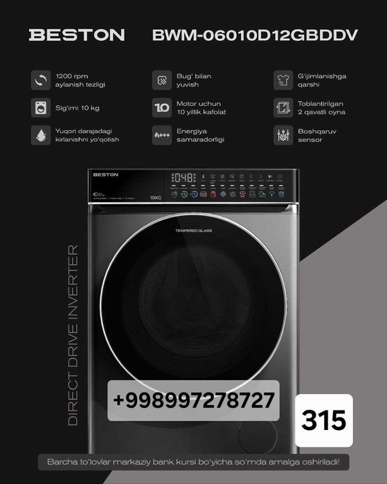 Kir yuvish mashinasi Beston 10Kg LG Direct drive mator
