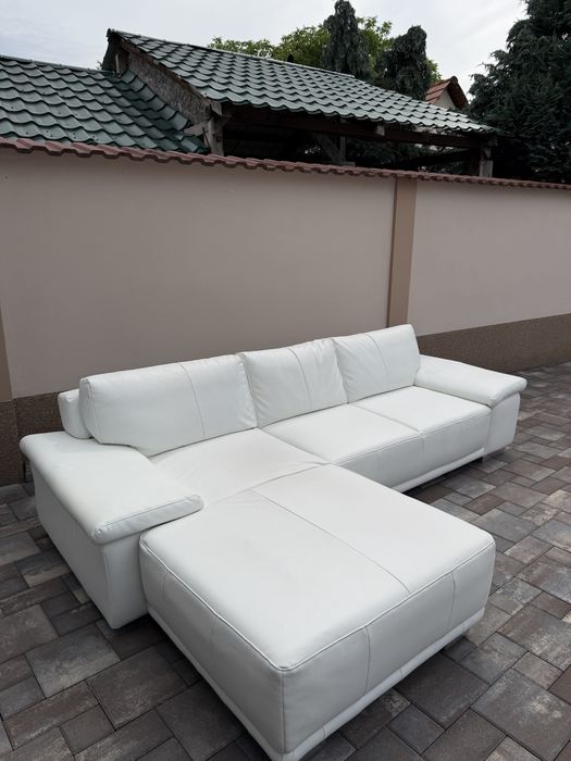 Coltar Living ~ Sufragerie Piele Naturala Alb