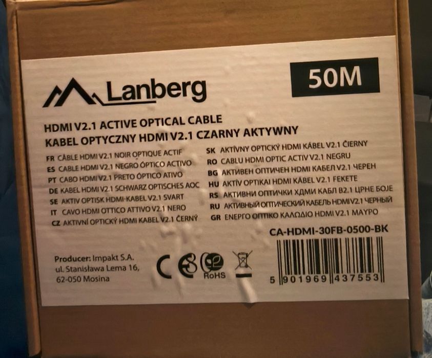 LANBERG Оптичен кабел, HDMI, M към M, V2.1, 50M, 8K, AOC