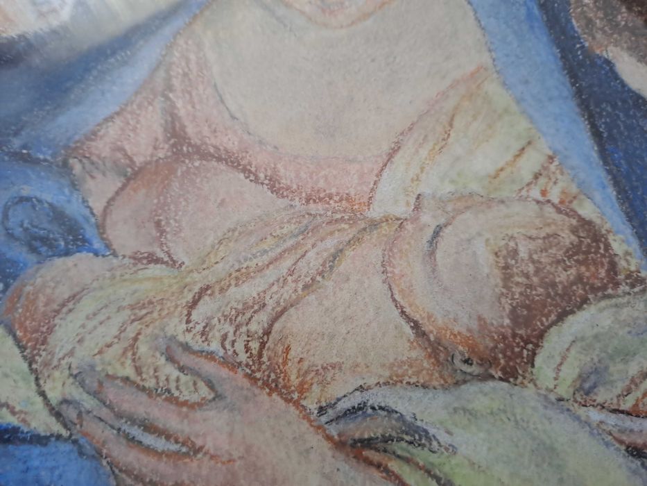 icoana desen culori Fecioara Maria si Pruncul Isus 33/43 cm semnat