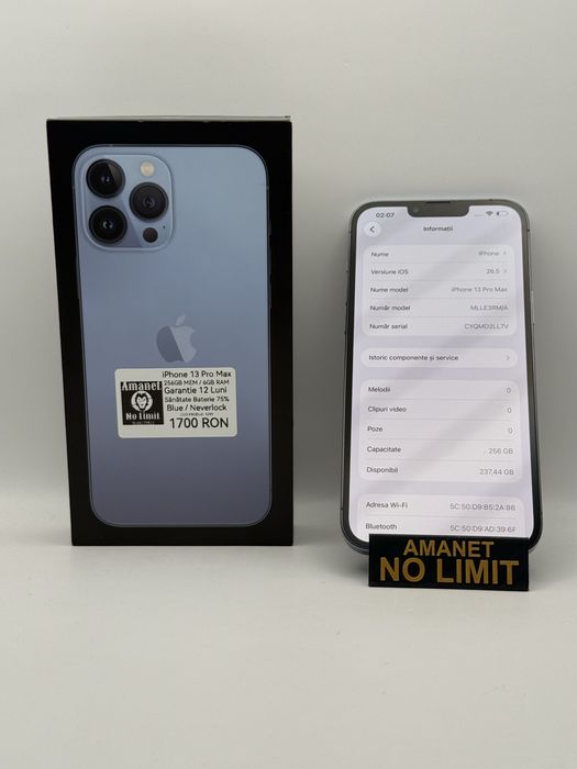 iPhone 13 Pro Max 256GB Blue Garantie 12 Luni ,AMANET NO LIMIT