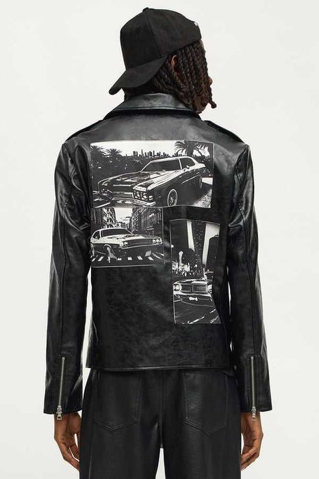 Байкерская, винтажная куртка (кожзам). Привозная