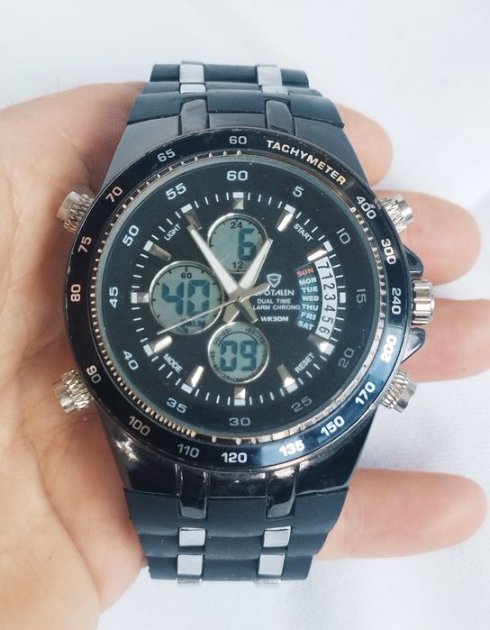 Ceas barbatesc sport afișaj LCD digital/analog, cronometru, tachimetru