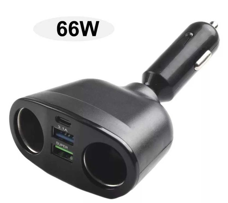 Зарядно разклонител за запалка 2-ка с 2 USB и волтметър