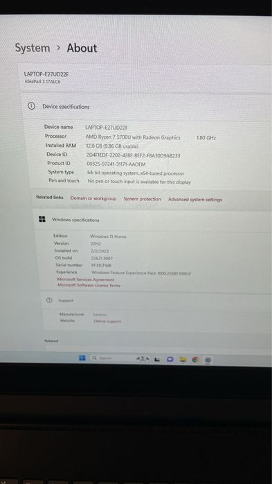 Laptop Lenovo IdeaPad 3 17ALC6 cu procesor AMD Ryzen™ 7 5700U,  17”