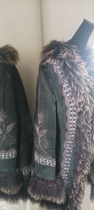 "NAF NAF", дизайнерско Винтидж палто, естествена кожа, велур, р-р 38-4