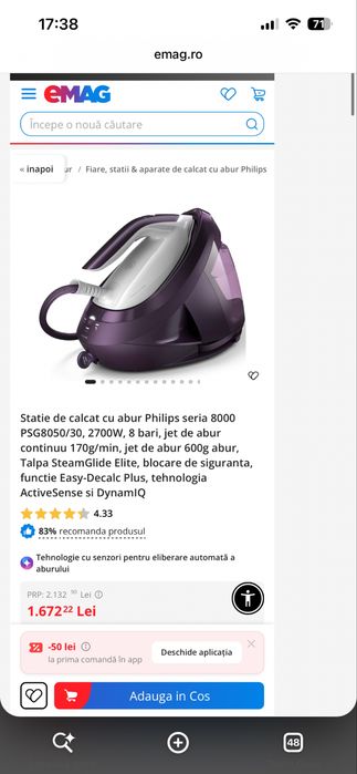 Vand statie de calcat noua Philips seria 8000 PSG8050/30