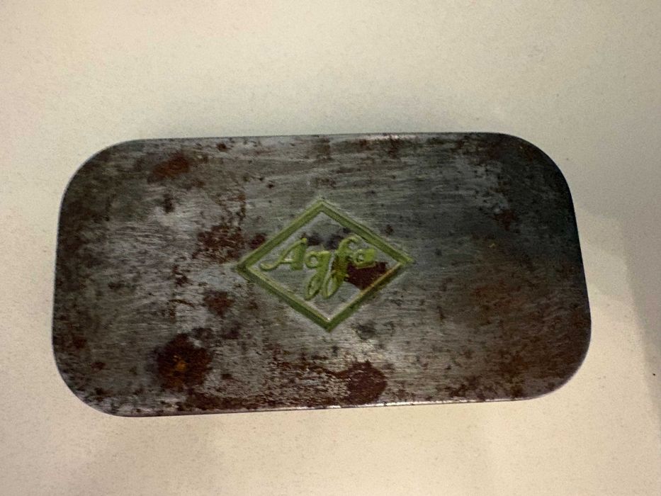 Cutie metalică veche pentru benzi de film AGFA Germania ani 1940