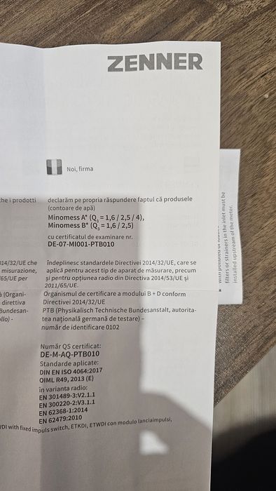 Vand apometru apa rece Zenner