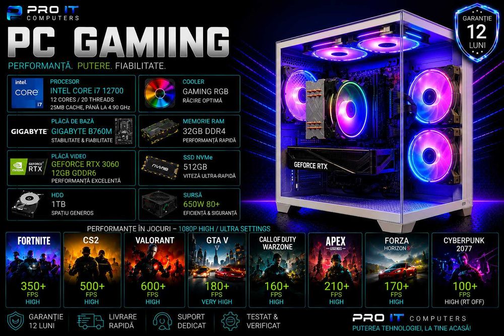 PC Gaming I7 12700, 32GB DDR4, RTX 3060 12GB DDR6, 512 Nvme, 1TB