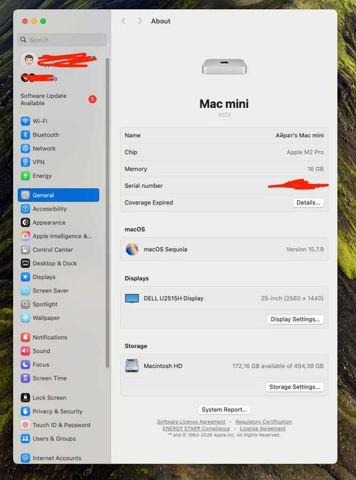 Mac mini 2023 M2 Pro 10CPU/16GPU, 16GB RAM, 512GB SSD, 2023