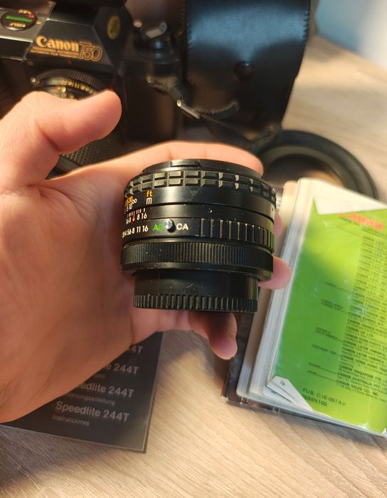 Canon T50 SLR cu 3 Obiective, Bliț, Manuale și Husă – Full Box – Funcțional