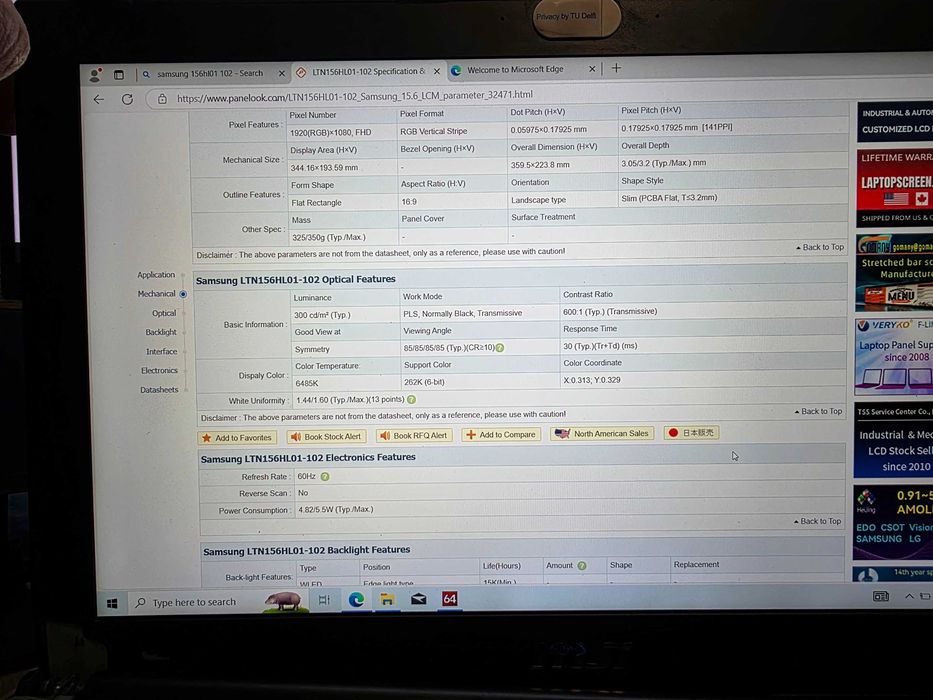 Display laptop 15,6" 1920x1080 FHD 30 Pin, Samsung Ltn156hr01-002