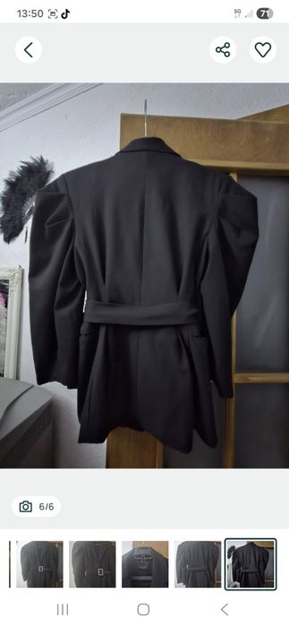 Sacou dama umeri bufanti si curea